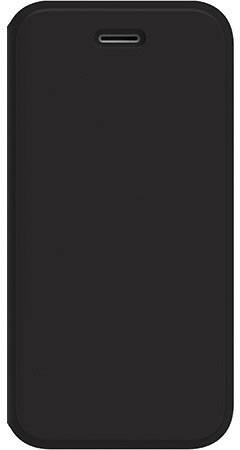 Smartphone noir avec étui fermé, vue de face.