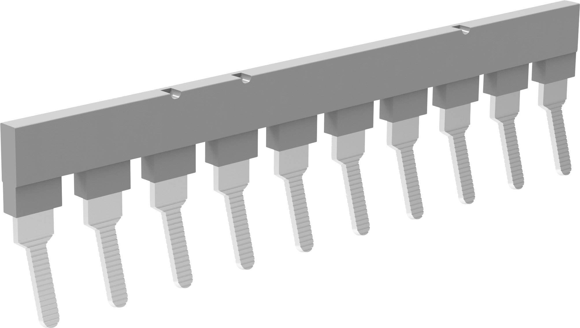 Une barrette électrique grise à dix broches, disposées uniformément sous une barre horizontale.