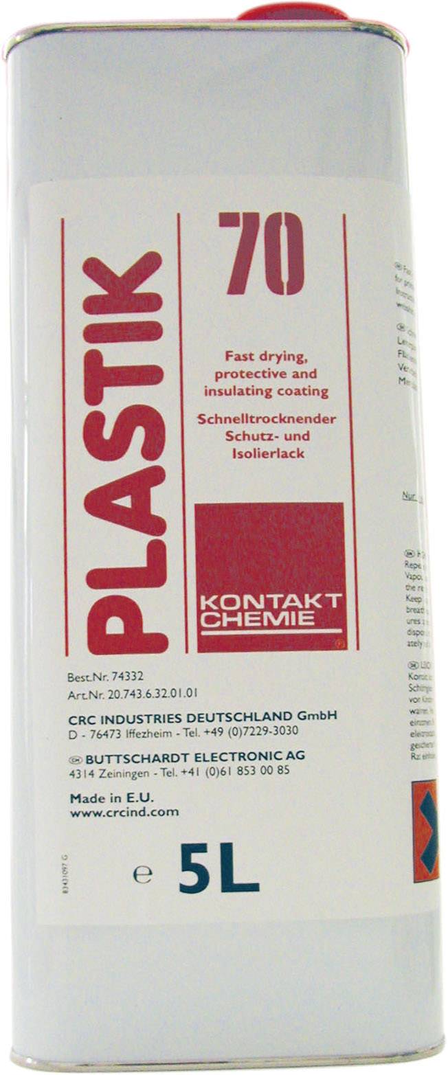 'PLASTIK 70' Vernis de protection et d'isolation, bidon de 5L. Séchage rapide. Fabricant : CRC Industries Deutschland GmbH. Fabriqué dans l'UE.