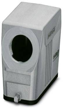 Armature industrielle en métal de forme cubique avec un trou circulaire sur la face avant et des côtés nervurés pour des applications industrielles.