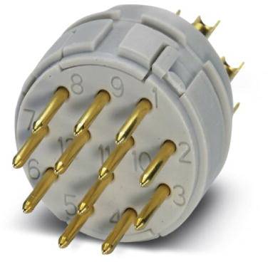 Petit connecteur circulaire avec 12 broches dorées, numérotées de 1 à 12, pour connexions électroniques.
