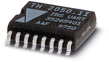 Un microchip portant l'inscription « TH 2050.11 IBS UART 35265401 AAF 9750 », présentant de nombreuses connexions sur ses côtés.
