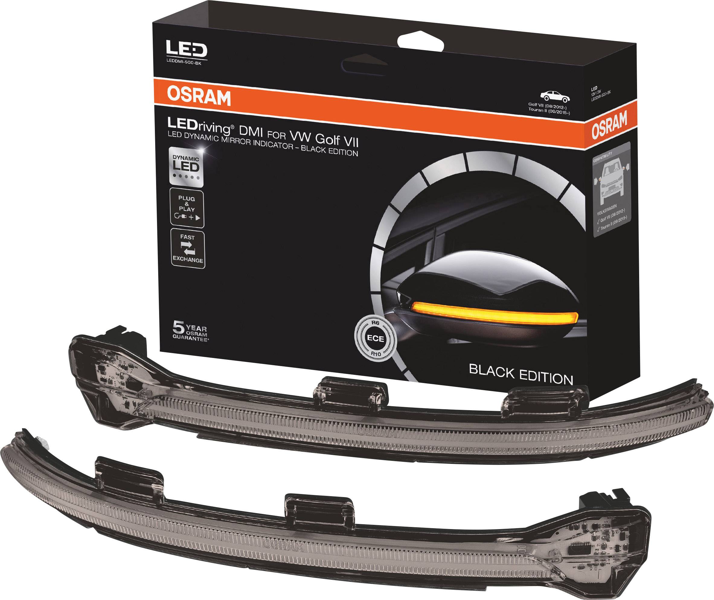 Osram LED feux arrière pour VW Golf VII, modèle Black Edition, emballage noir avec illustration des feux, garantie de 5 ans.