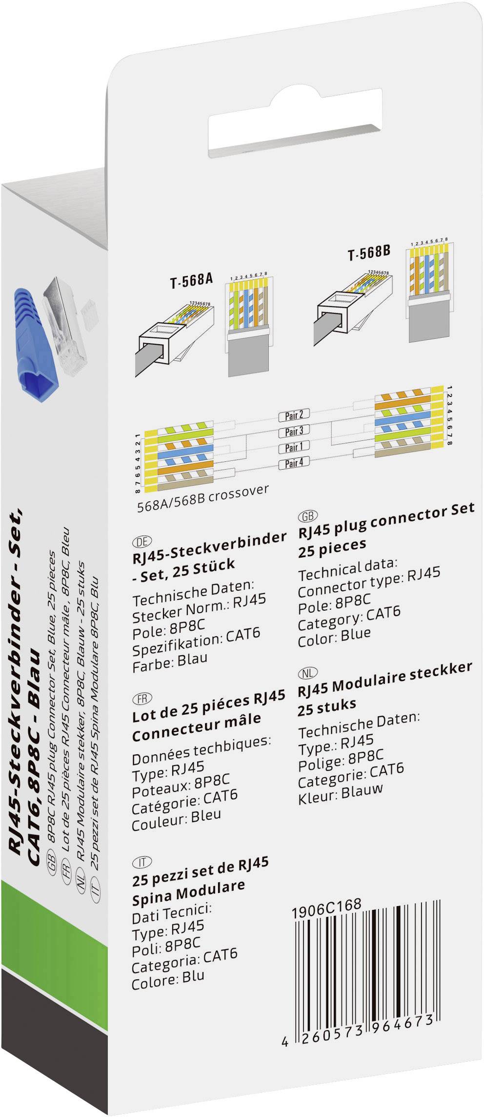 Jeu de connecteurs RJ-45-CAT 6 Quadrios 1906C168 RJ45 mâle, droit bleu 25 pc(s)