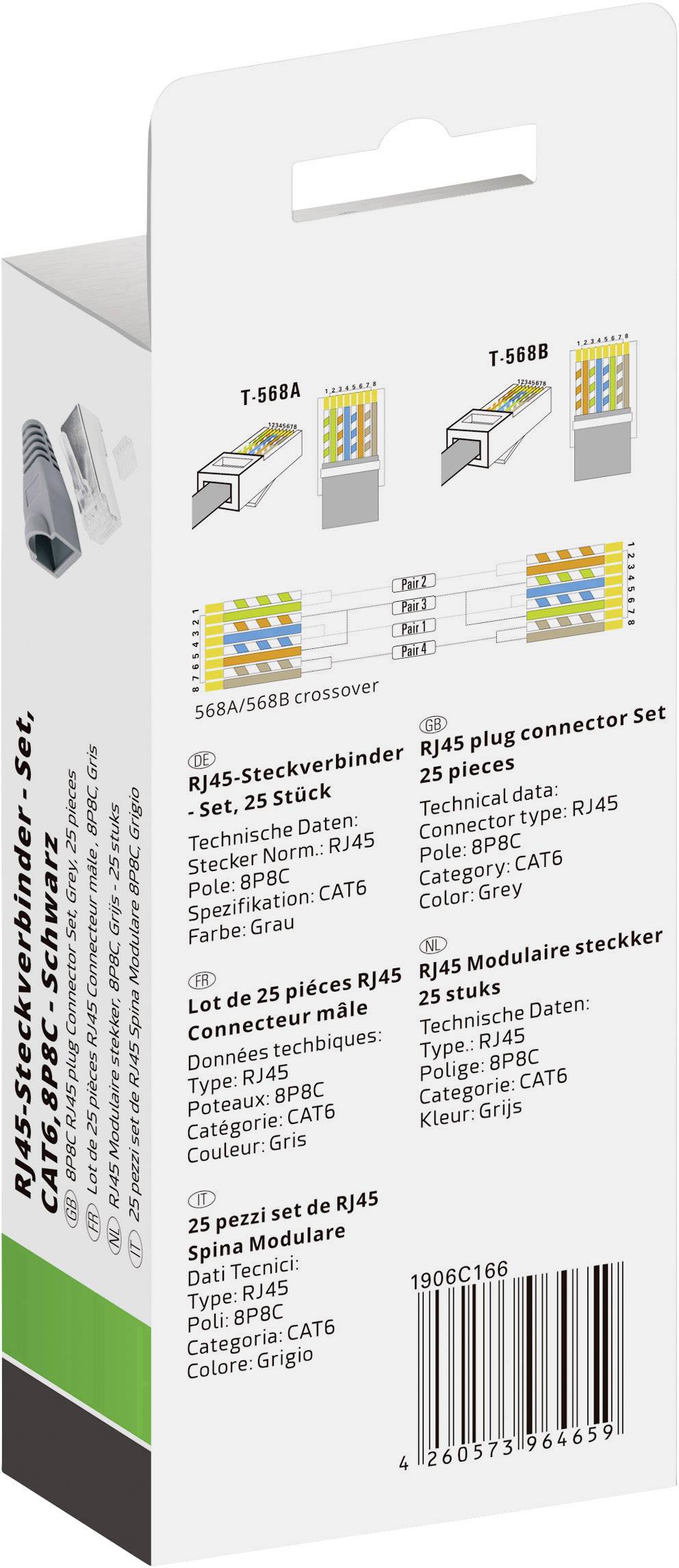 Jeu de connecteurs RJ-45-CAT 6 Quadrios 1906C166 RJ45 mâle, droit gris 25 pc(s)