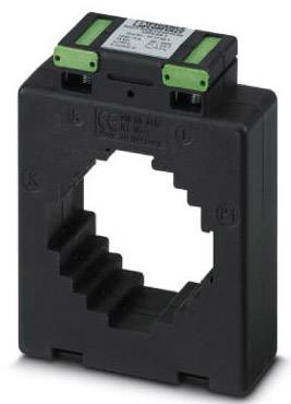 Transformateur de courant de forme rectangulaire avec un boîtier vert et noir, souvent utilisé pour mesurer le courant dans les circuits électriques.