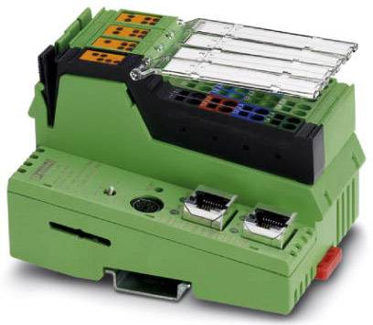 Un module électronique vert avec plusieurs connexions et emplacements colorés, probablement un composant d'un système de contrôle industriel.