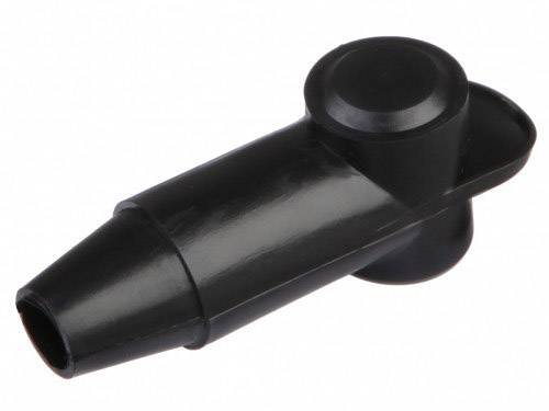 Embout de clarinette en plastique noir, légèrement incliné, probablement adapté pour un instrument à vent tel qu'une clarinette ou un saxophone.