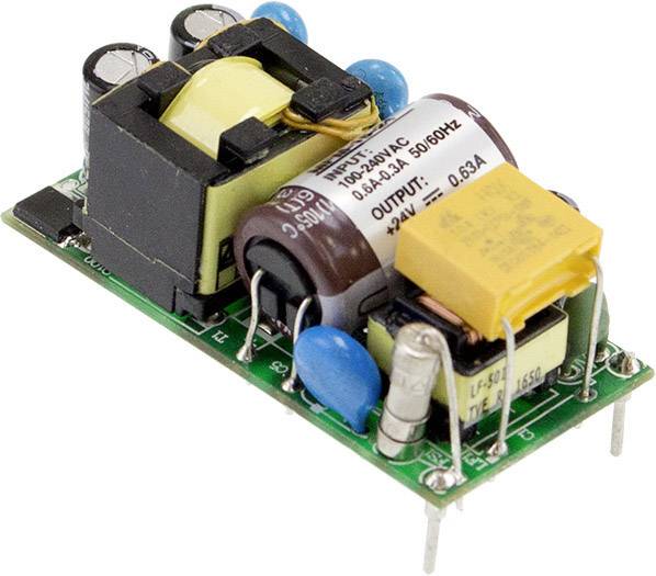Carte de commutation d'alimentation électrique avec transformateur, condensateurs et bobines. Utilise une source de courant alternatif et fournit une tension de sortie régulée.