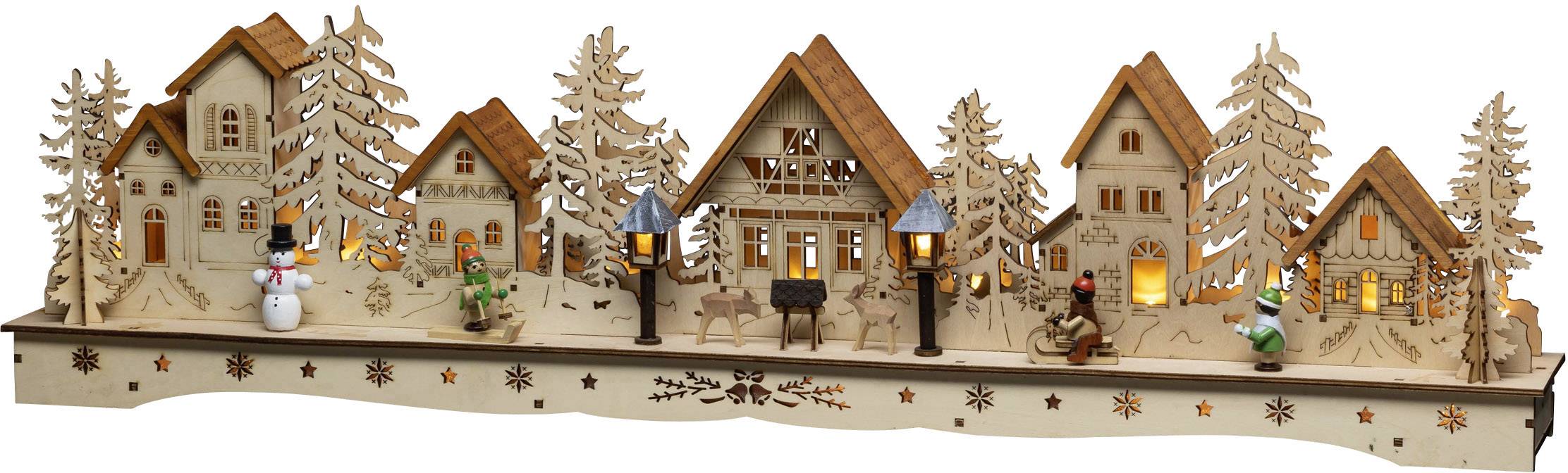 Konstsmide 3250-100 Décor à LED village blanc chaud LED naturel alimentation au choix, avec interrupteur