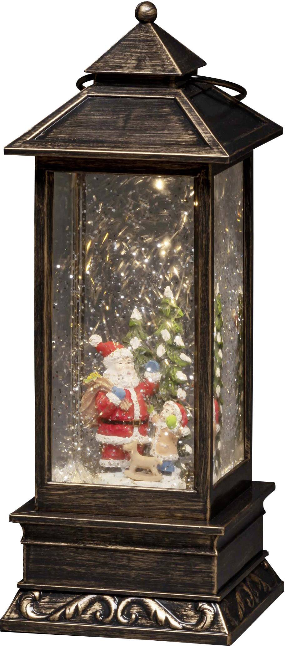 Konstsmide 4370-000 Lanterne à LED Père-Noël avec enfant blanc chaud LED marron enneigé, rempli d'eau, minuteur, avec interrupteur