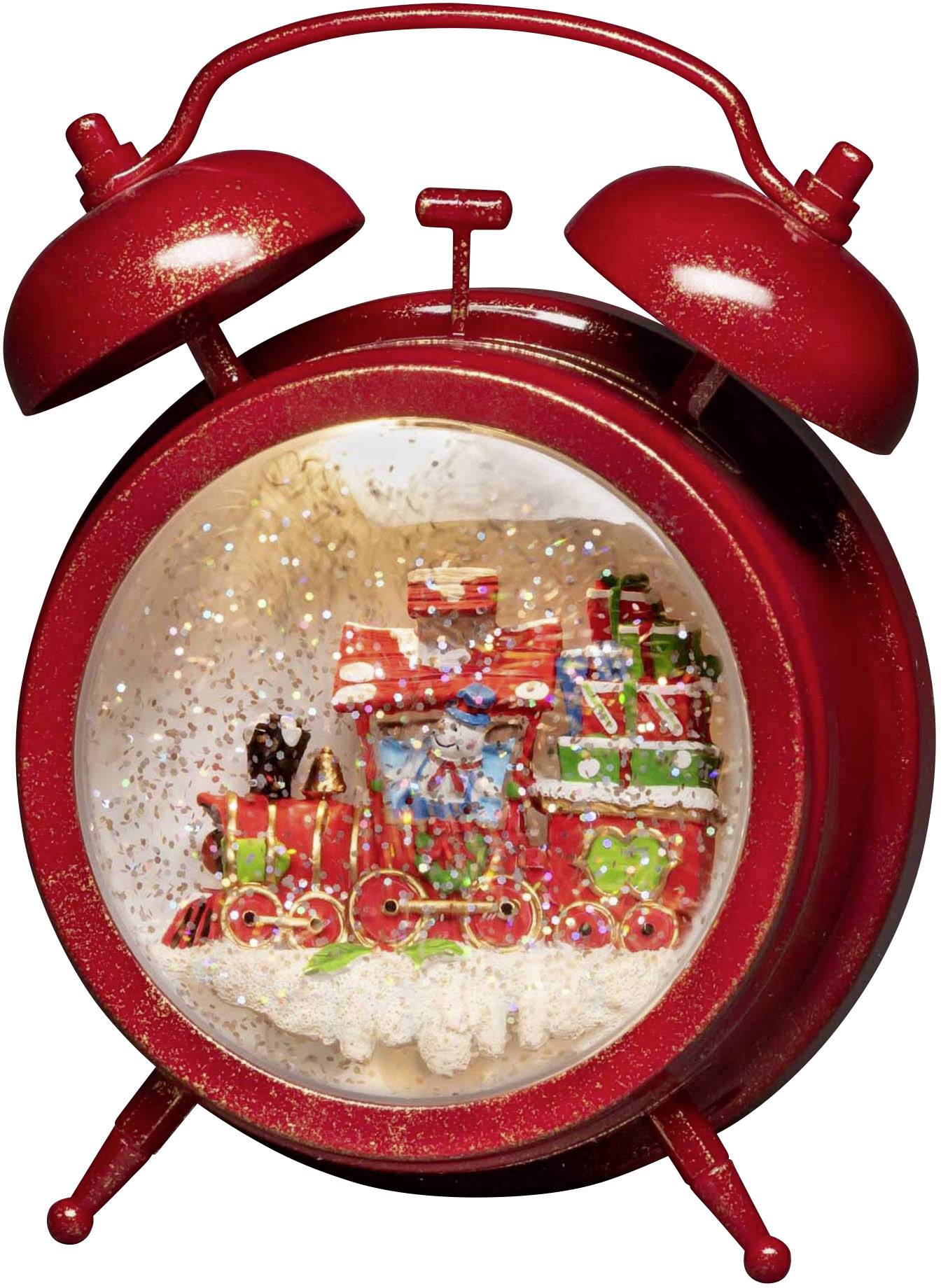 Konstsmide 4374-550 Décor à LED bonhomme de neige avec train blanc chaud LED rouge enneigé, rempli d'eau, minuteur, avec