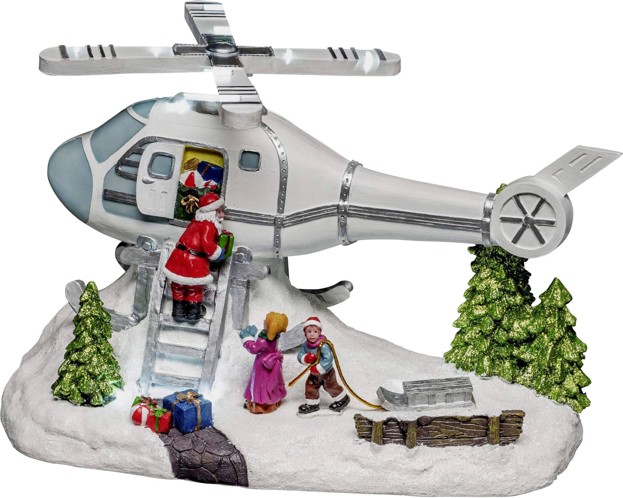 Konstsmide 4223-000 Décor à LED hélicoptère avec bonhomme de neige blanc neutre LED multicolore alimentation au choix, avec