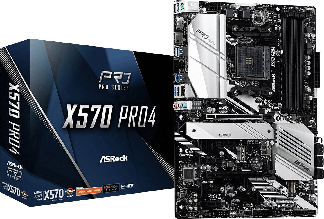 ASRock X570 Pro 4 Carte mère Socket (PC) AMD AM4 Facteur de forme (détails) ATX Chipset de la carte mère AMD® X570