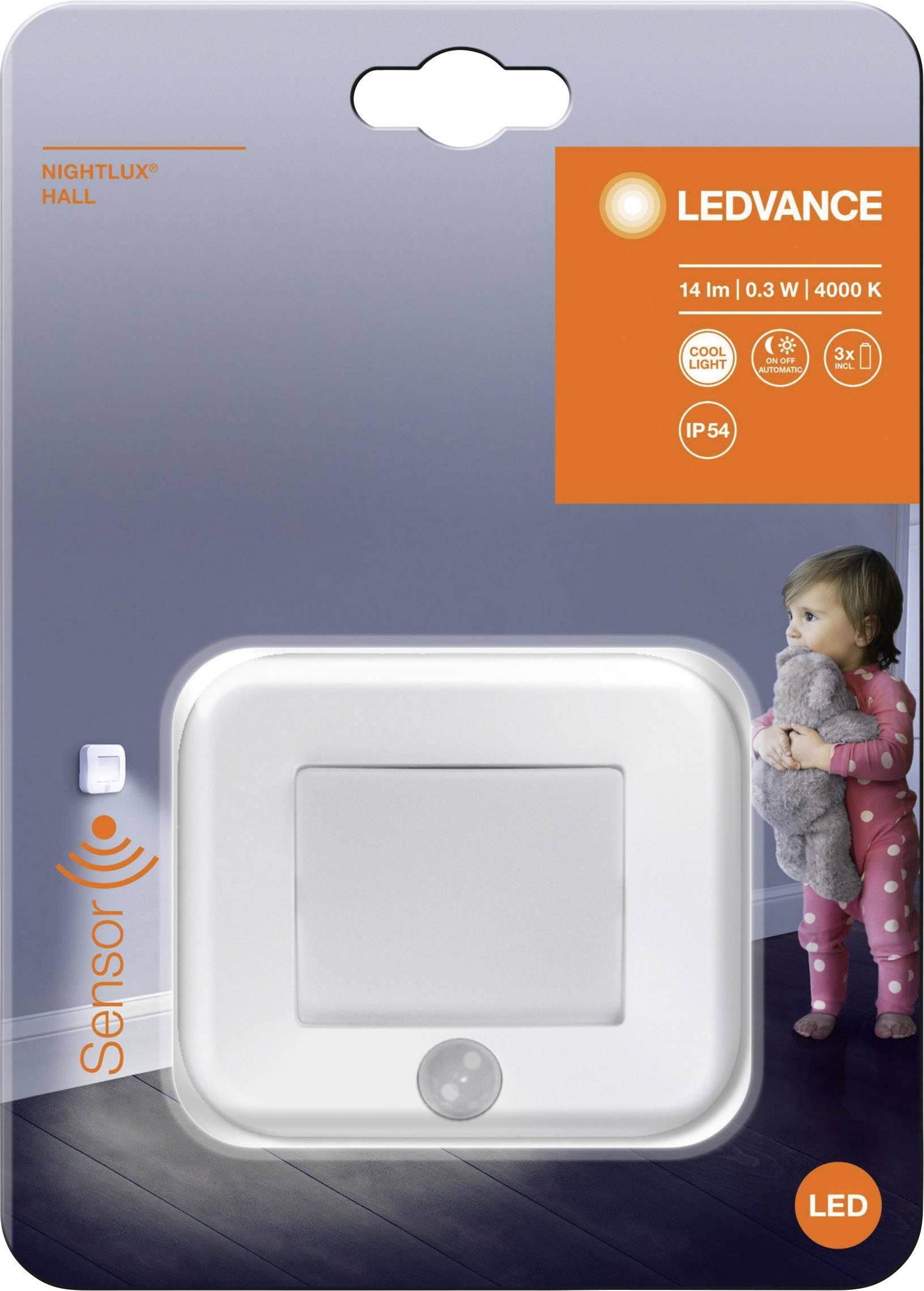 Veilleuse LED avec détecteur de mouvement LEDVANCE NIGHTLUX® Hall L 4058075260658 carré LED blanc neutre blanc