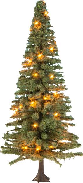 Un sapin de Noël décoré avec des lumières blanc chaud, réparties uniformément sur les branches vertes.