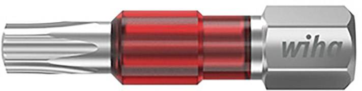Tournevis à emmanchement en T avec anneau en plastique rouge et embout argenté. Le nom de marque 'wiha' est gravé dessus.