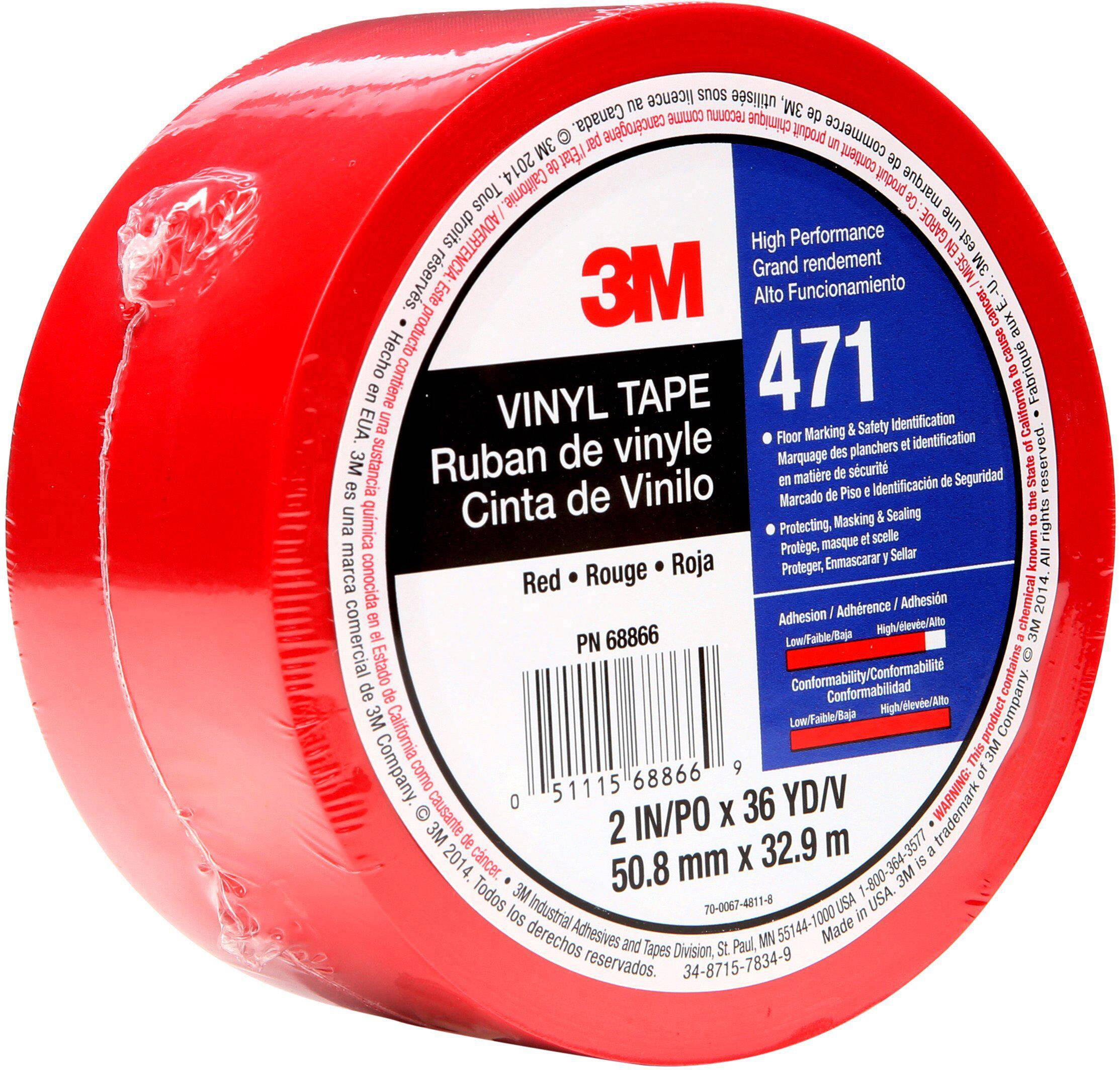 Rouleau de ruban vinyle rouge 3M, 2 pouces x 36 yards, pour marquage et signalisation de sécurité, référence 471.