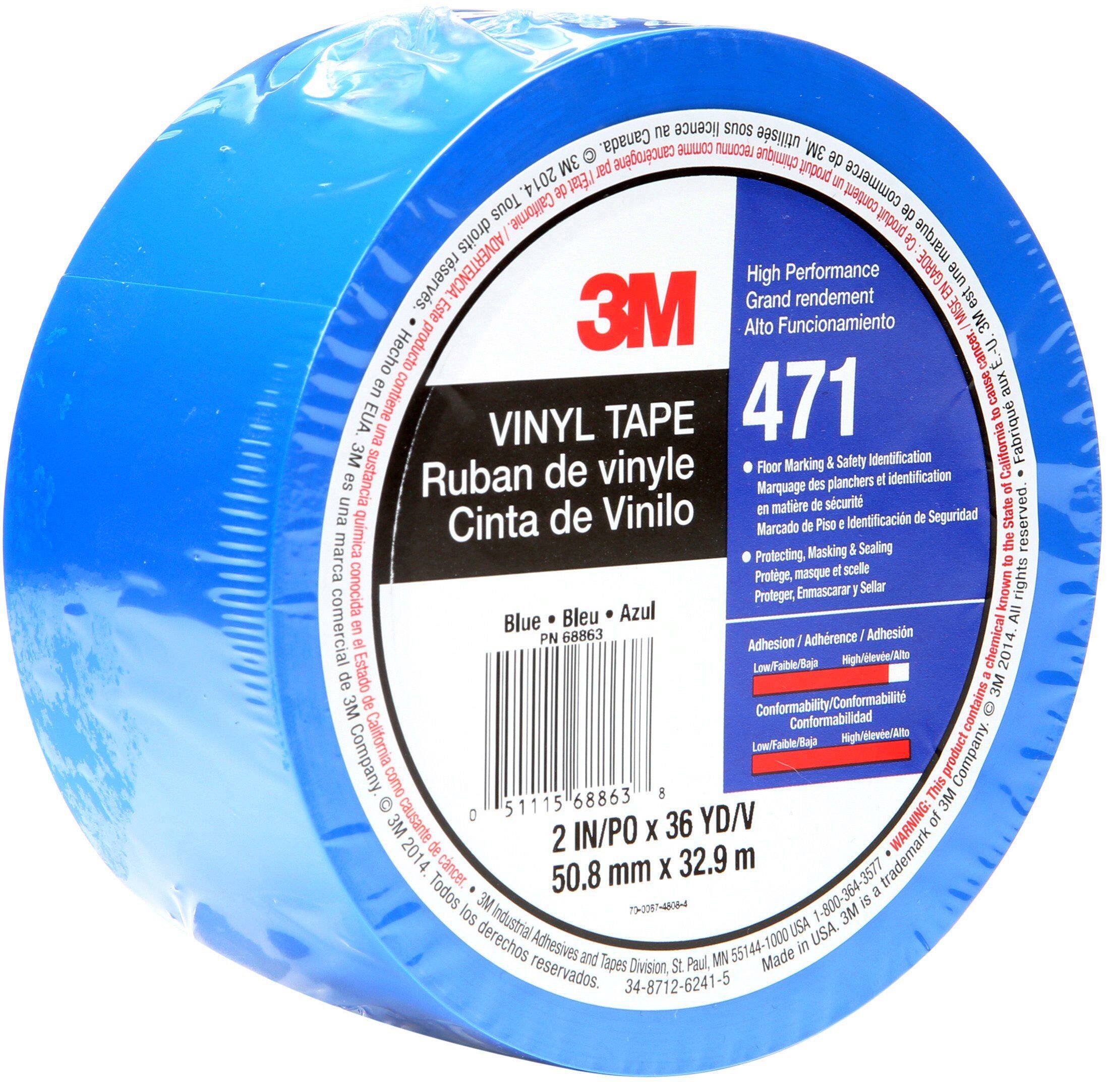 Rouleau de ruban adhésif vinyle bleu '3M 471', 50,8 mm x 32,9 m, pour marquages et signalisations de sécurité.