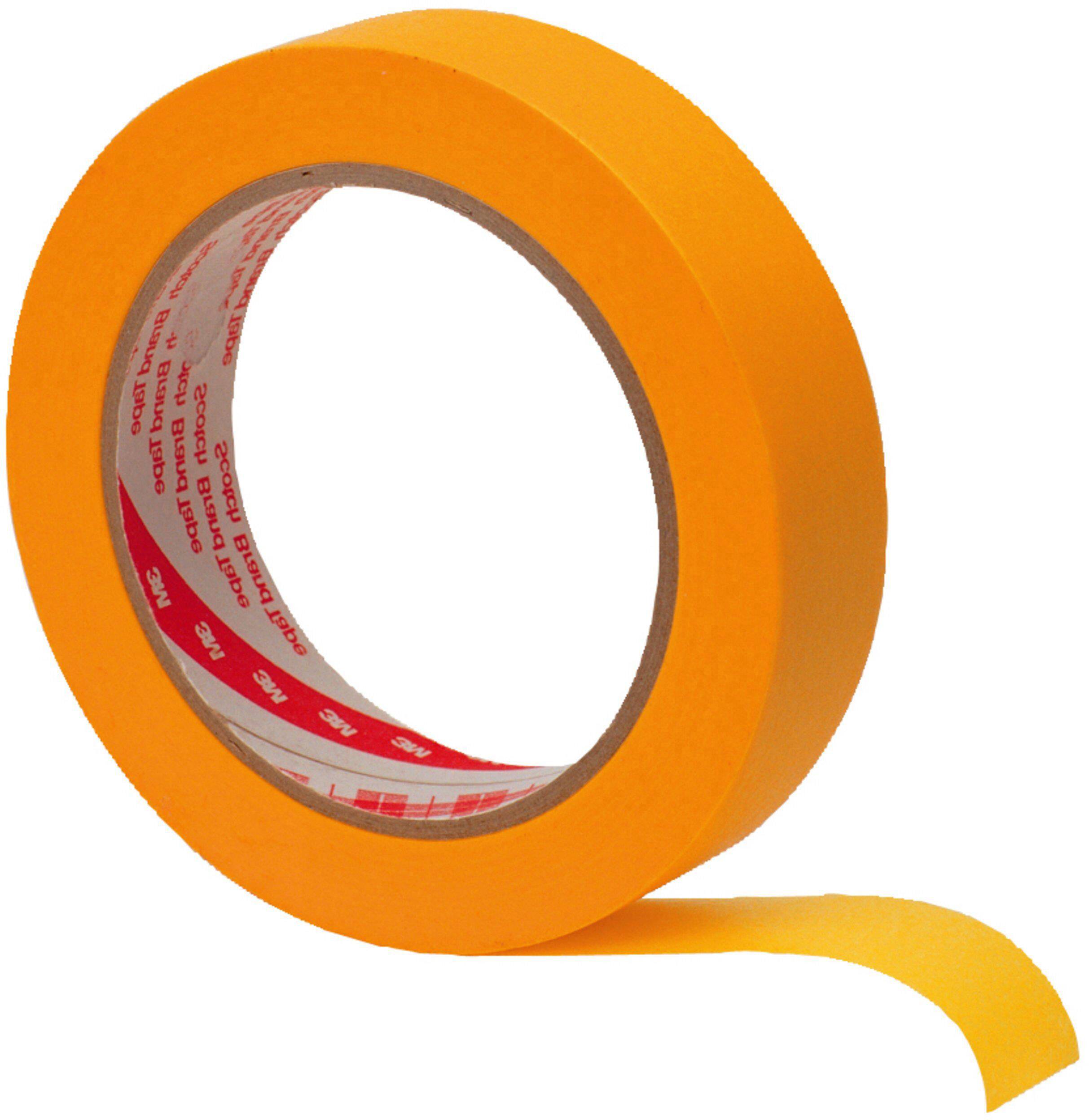 Un rouleau de ruban adhésif orange, légèrement déroulé.