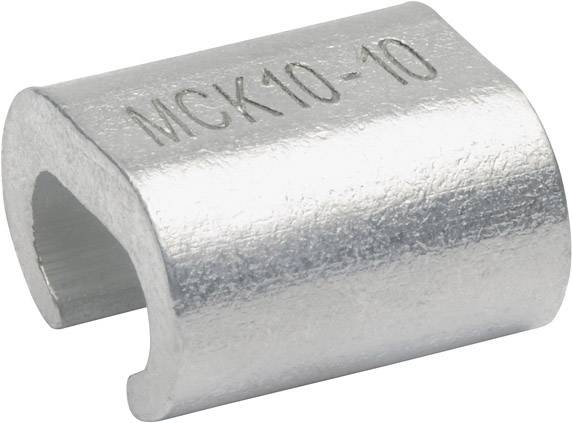 Attache-câble métallique portant l'inscription 'MCK10-10', de forme cylindrique, utilisée pour la fixation et la connexion de câbles.