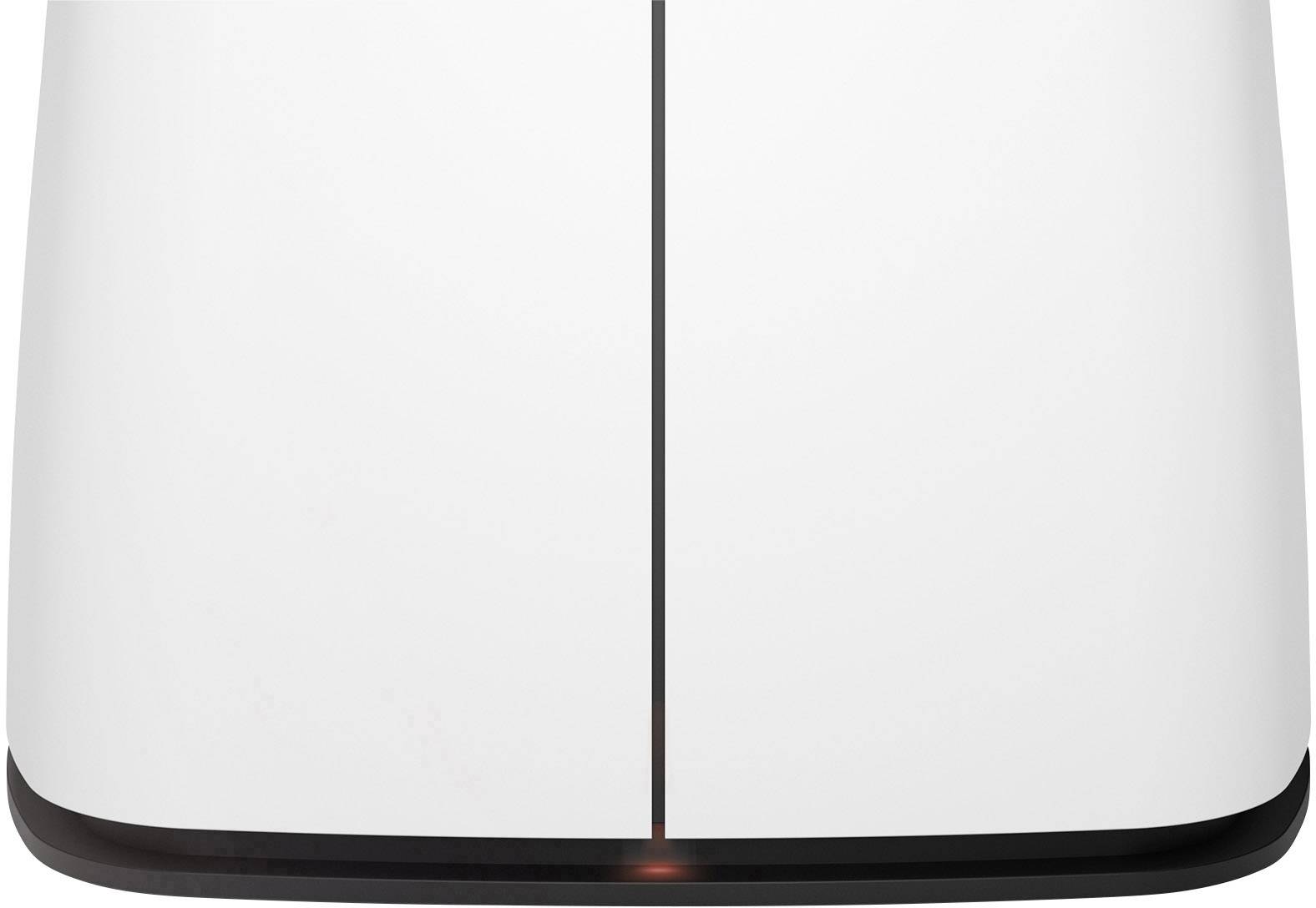 Appareil blanc, moderne avec une bande verticale noire au centre et un indicateur LED lumineux en bas de l'appareil.