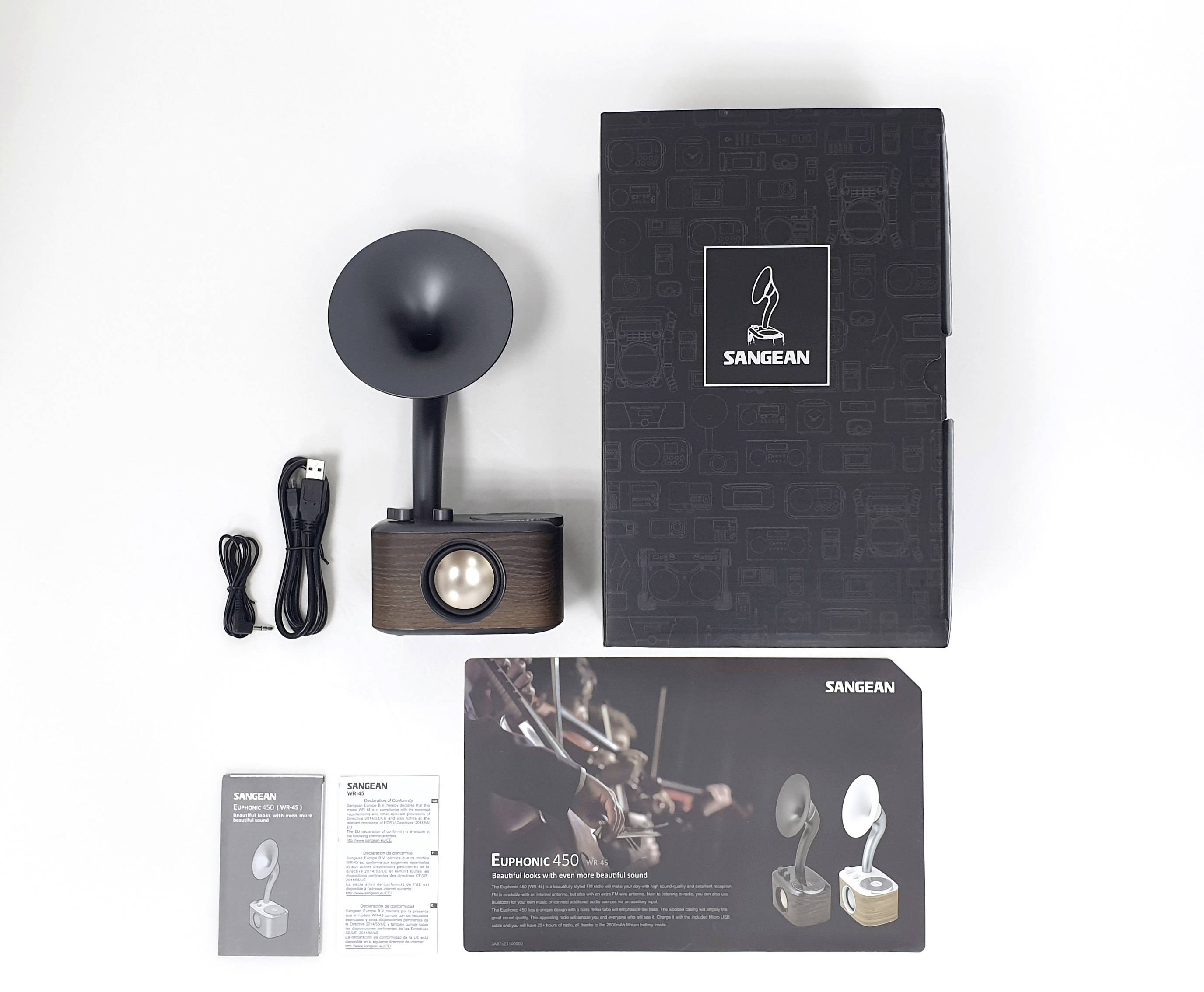 Sangean WR-45 Black Radio de table FM AUX, Bluetooth rechargeable noir