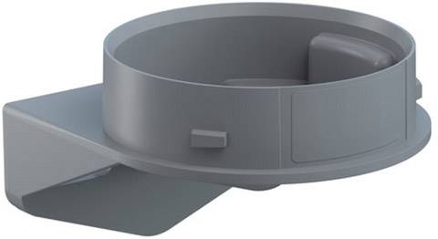 Une pièce cylindrique grise en plastique avec un rebord latéral. Il semble s'agir d'un composant technique, probablement un adaptateur.