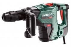 Un marteau perforateur Metabo vert et noir avec un interrupteur rouge, adapté aux travaux de perçage intensifs dans le béton et la pierre.