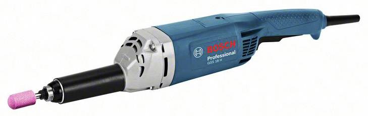 Meuleuse droite électrique Bosch Professional avec long tuyau et support de ponçage rose, adaptée pour un ponçage précis.