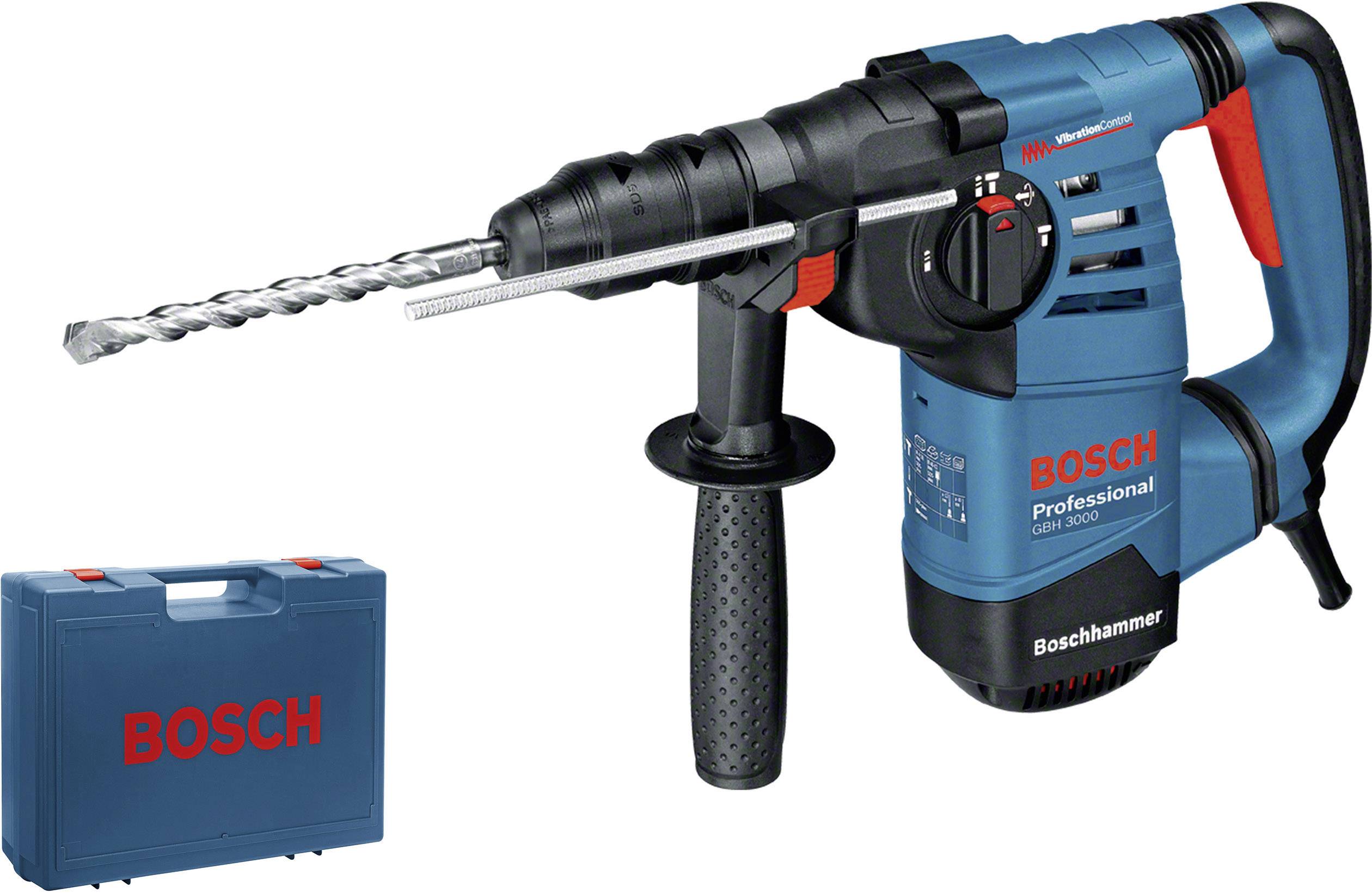 Marteau perforateur Bosch Professional avec coffret supplémentaire. Outil en coloris bleu et rouge.