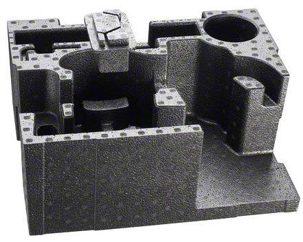 Bloc métallique gris, à la forme complexe, présentant divers percements et cavités. Possibilité de fixation mécanique.