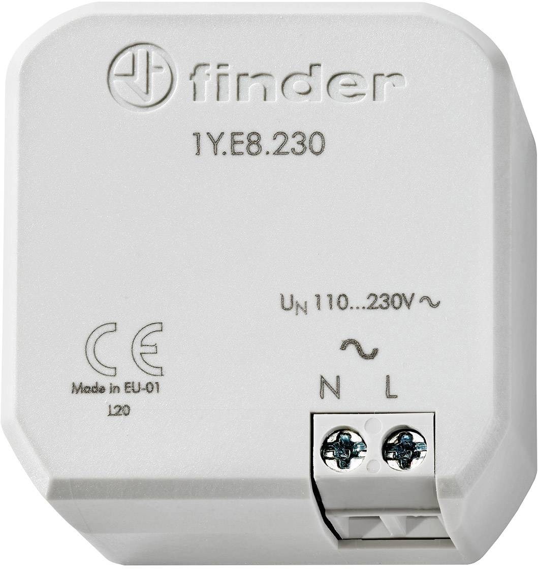 Un composant électrique blanc de 'finder', modèle 1Y.E8.230, avec des bornes pour le conducteur neutre (N) et la phase (L), 110-230V.