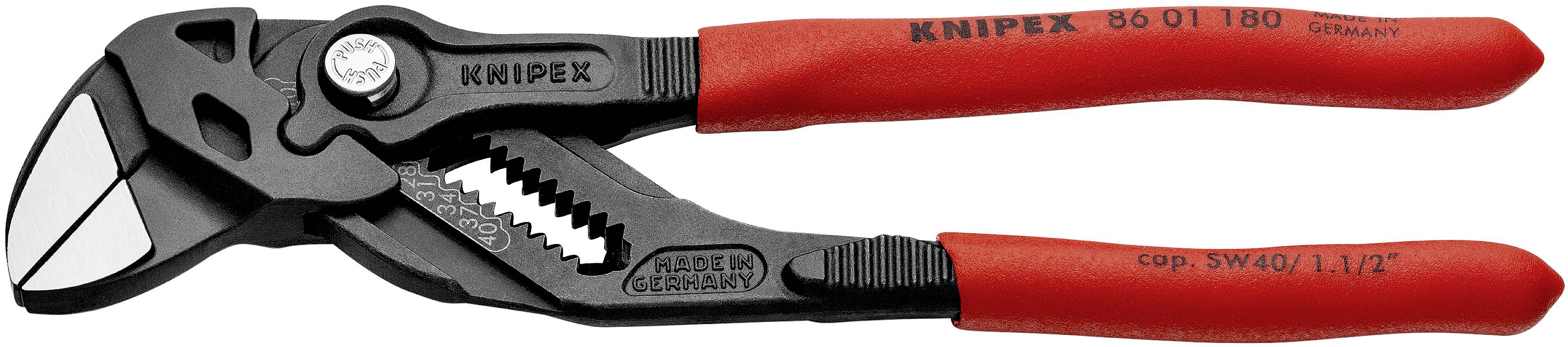 Une pince avec des poignées rouge et noir, adaptée pour couper du métal ou du fil, portant l'inscription 'KNIPEX' sur la poignée.
