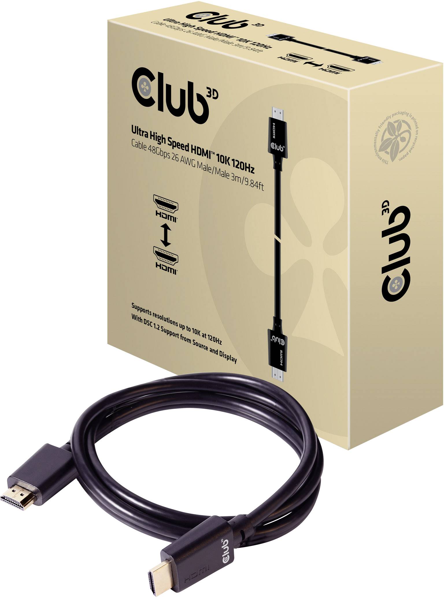 Câble de raccordement club3D HDMI Fiche mâle HDMI-A, Fiche mâle HDMI-A 3.00 m noir CAC-1373 10K UHD, 8K UHD, ignifuge Câble HDMI
