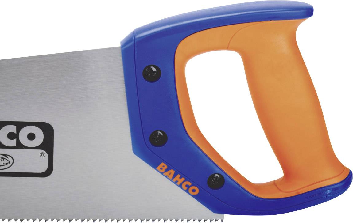 Handsäge mit blauem Griff und orangenem Griffbereich.