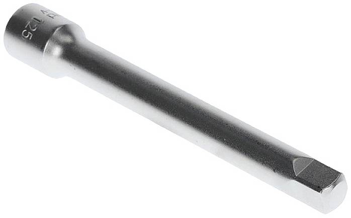 Une rallonge de clé à cliquet en argent. Elle possède une base ronde avec un corps long, étroit et de couleur métallique.
