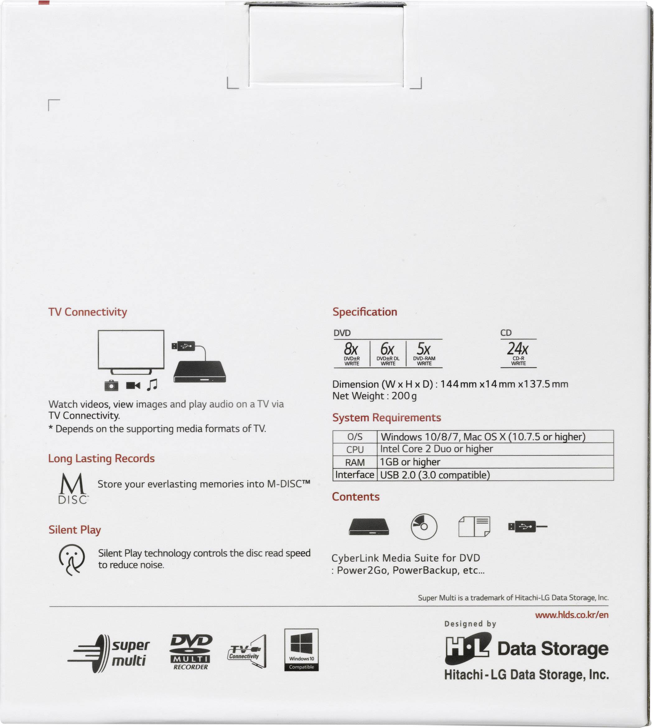 HL Data Storage GP60 Graveur DVD externe au détail USB 2.0 blanc