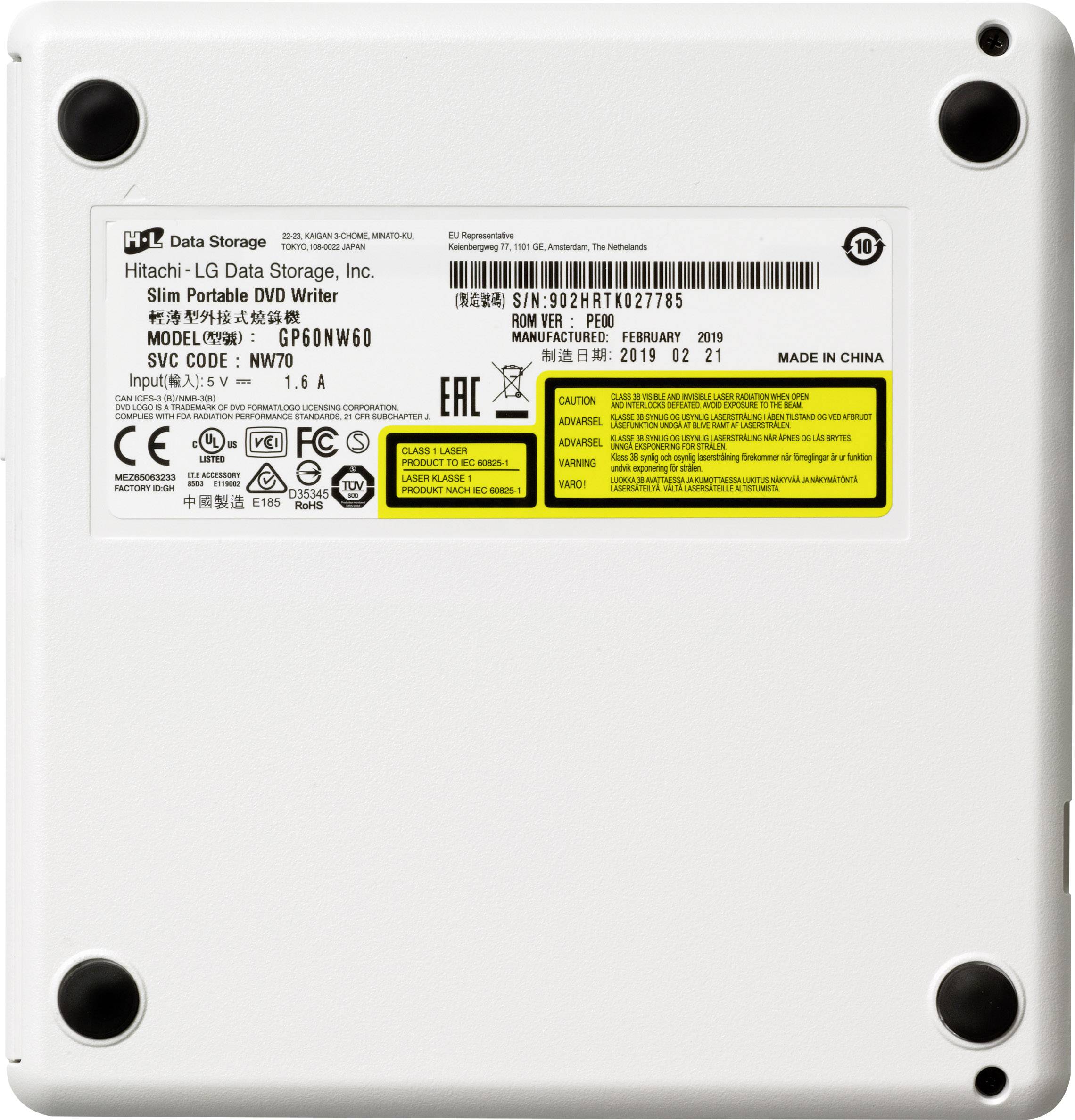 HL Data Storage GP60 Graveur DVD externe au détail USB 2.0 blanc