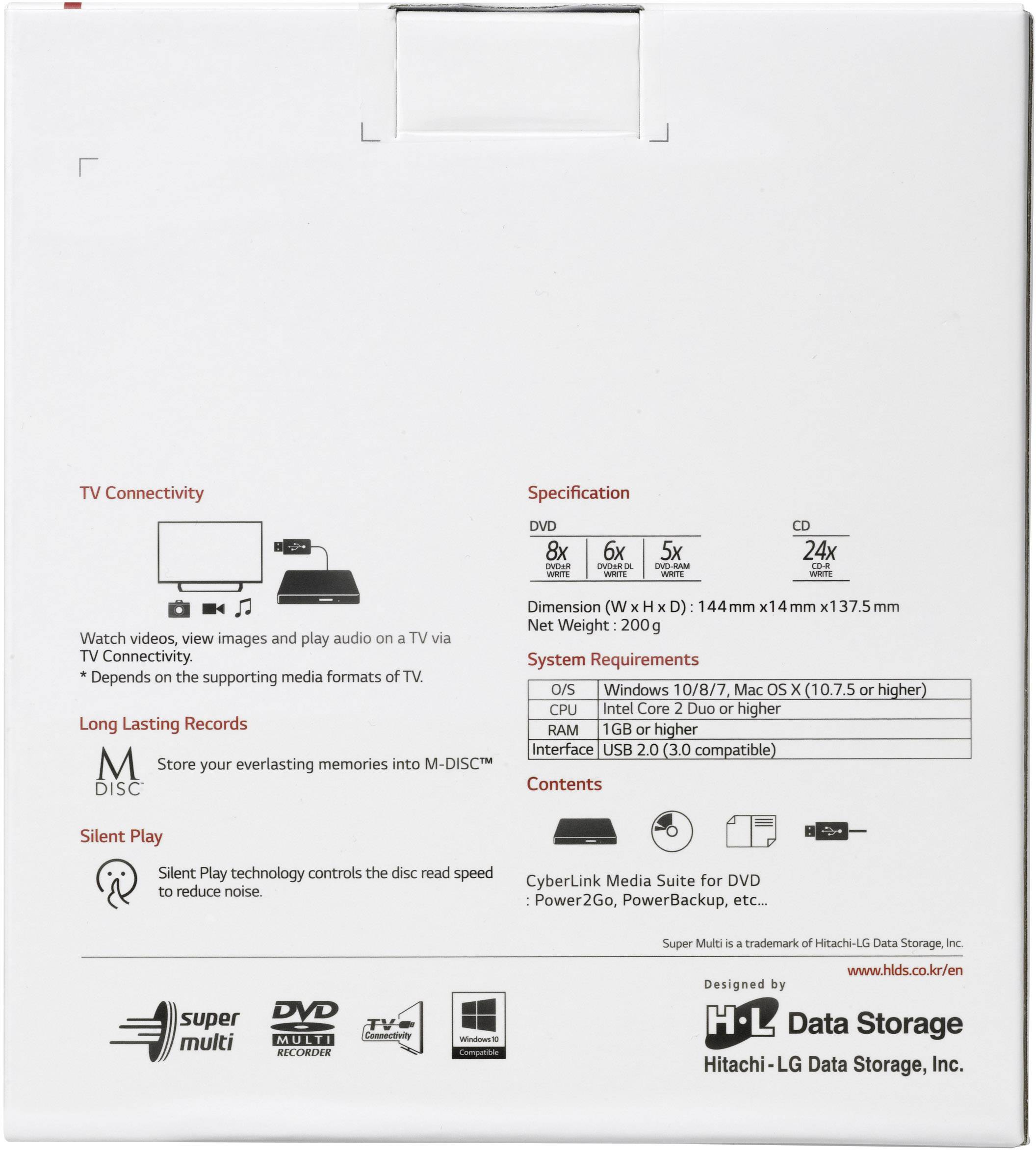 HL Data Storage GP60 Graveur DVD externe au détail USB 2.0 blanc