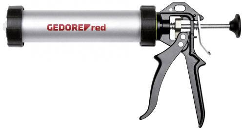 Pistolet à cartouche avec le logo 'GEDORE red' sur la cartouche, adapté pour l'application de produits d'étanchéité.