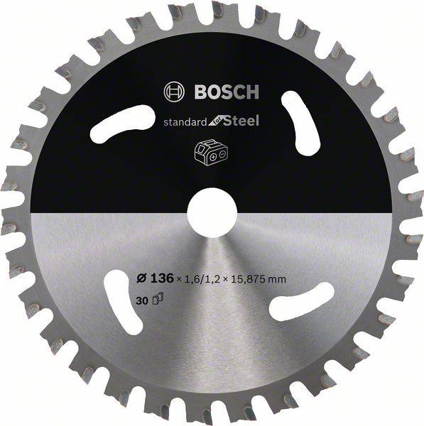 Lame de scie circulaire avec logo d'entreprise, adaptée pour l'acier, diamètre 136 mm, épaisseur 1,6/1,2 mm, alésage 15,875 mm, 30 dents.