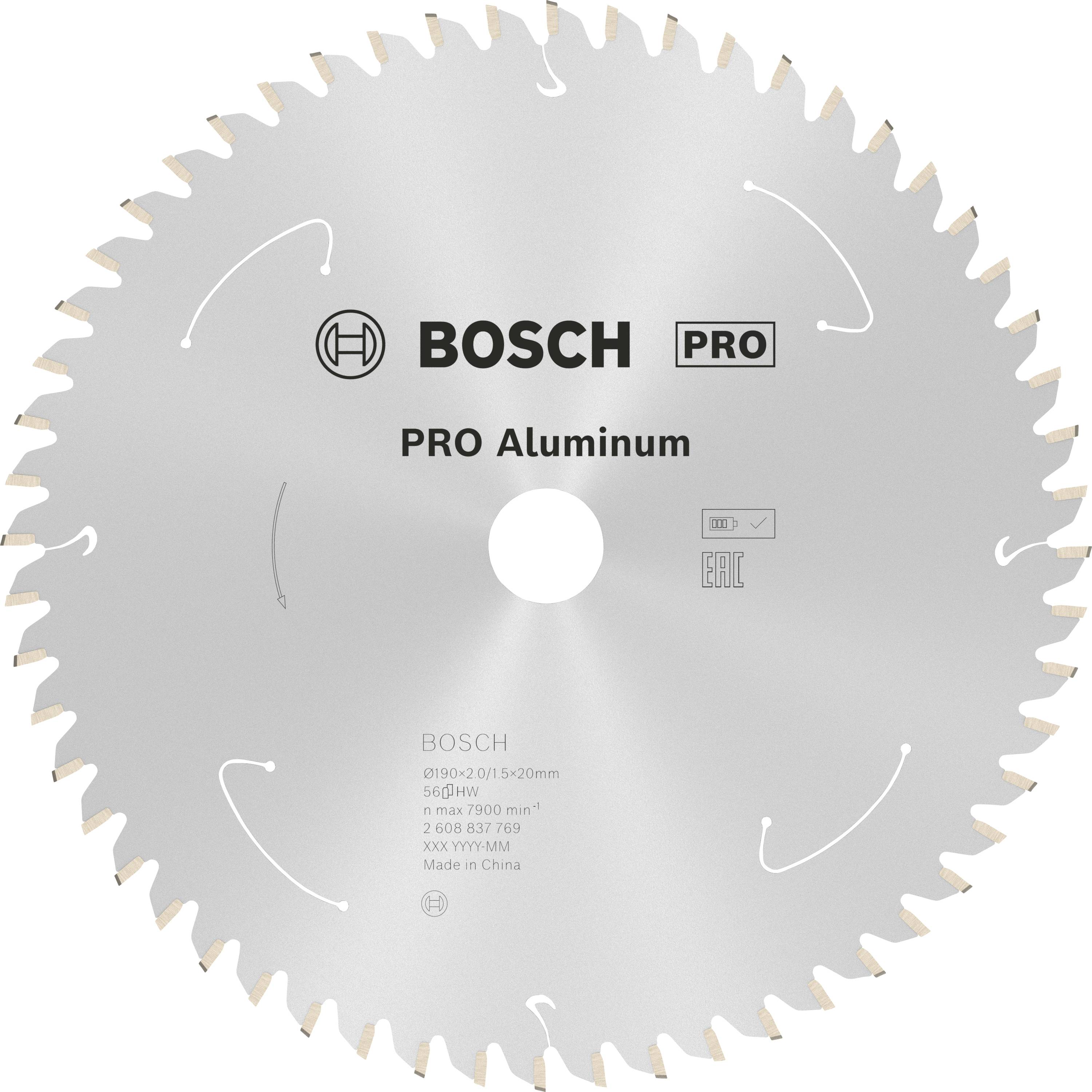 Une lame de scie circulaire pour aluminium de Bosch avec des marquages indiquant le sens de rotation.
