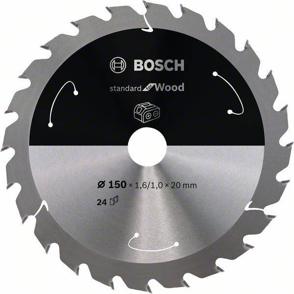 Lame de scie circulaire 'Bosch Standard for Wood', diamètre 150 mm, 24 dents, pour travaux sur bois.