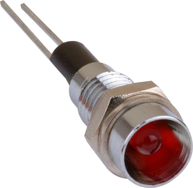 Lampe témoin LED rouge avec deux broches métalliques pour le montage, adaptée aux appareils électroniques. Fixation par vis pour un maintien sécurisé.