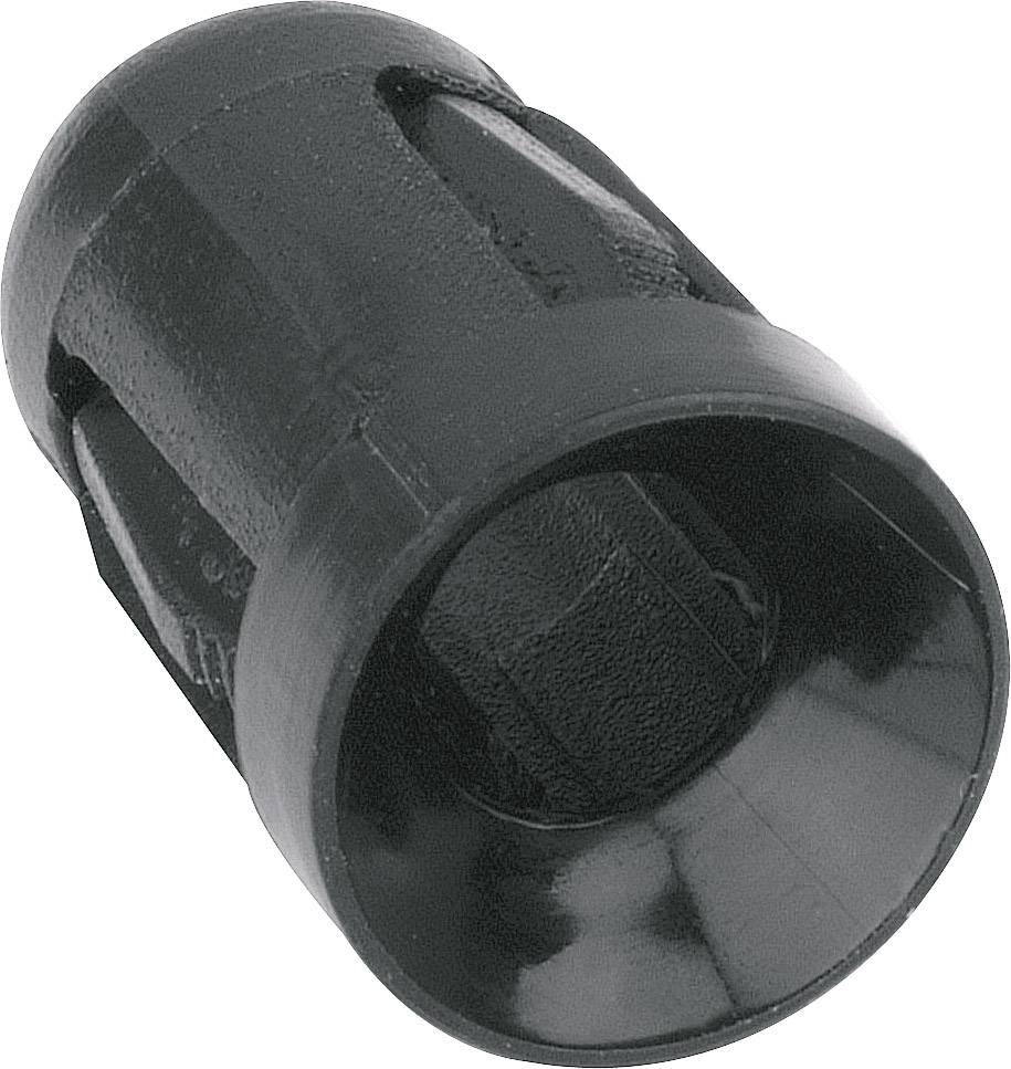 Boîtier cylindrique en plastique noir, comportant plusieurs fentes latérales, probablement partie intégrante d'un système mécanique plus large.