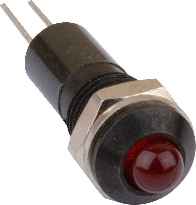 Interrupteur à bouton-poussoir rouge avec deux bornes métalliques. Adapté pour les commandes électroniques et les circuits.