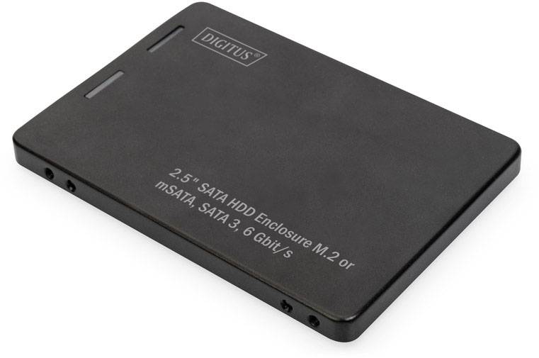 Boîtier externe pour disques durs de 2,5 pouces de Digitus pour disques durs SATA, compatible avec mSATA et SATA III avec transfert de données à 6 Gbit/s.