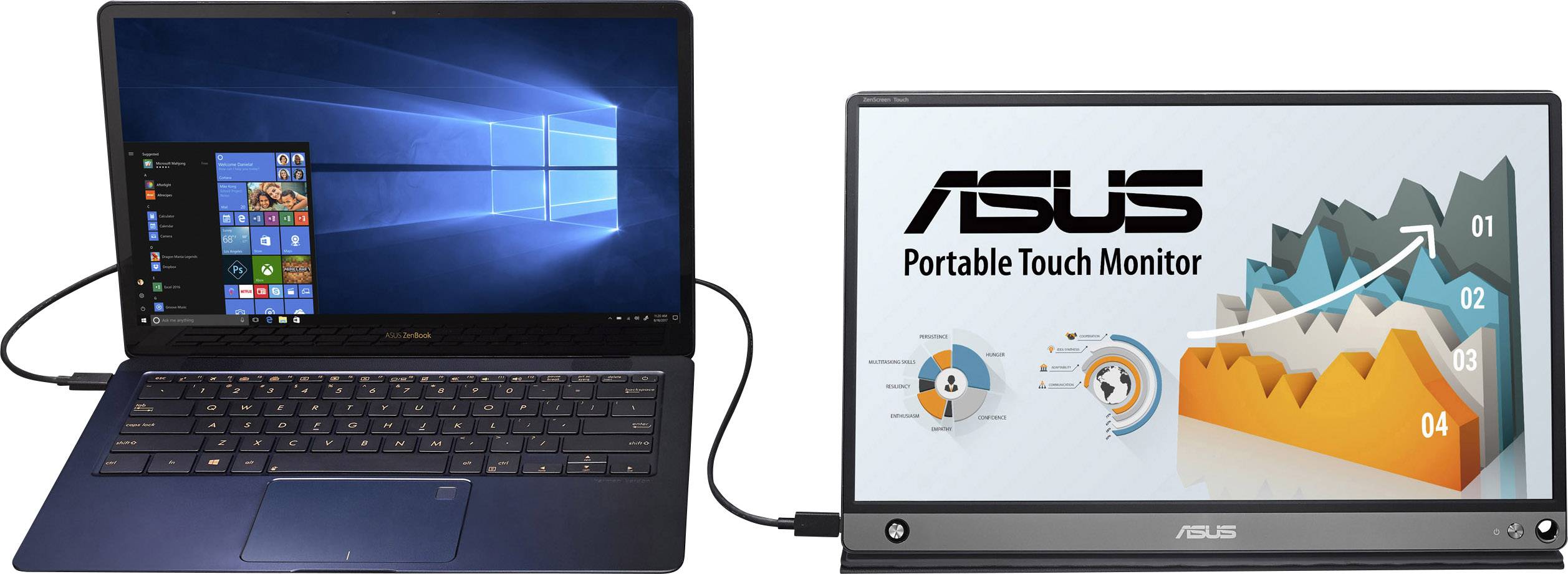 Moniteur LED Asus MB16AMT 39.6 cm (15.6 pouces) CEE F (A - G) 1920 x 1080 pixels Full HD 5 ms Micro HDMI™, USB-C® IPS LED