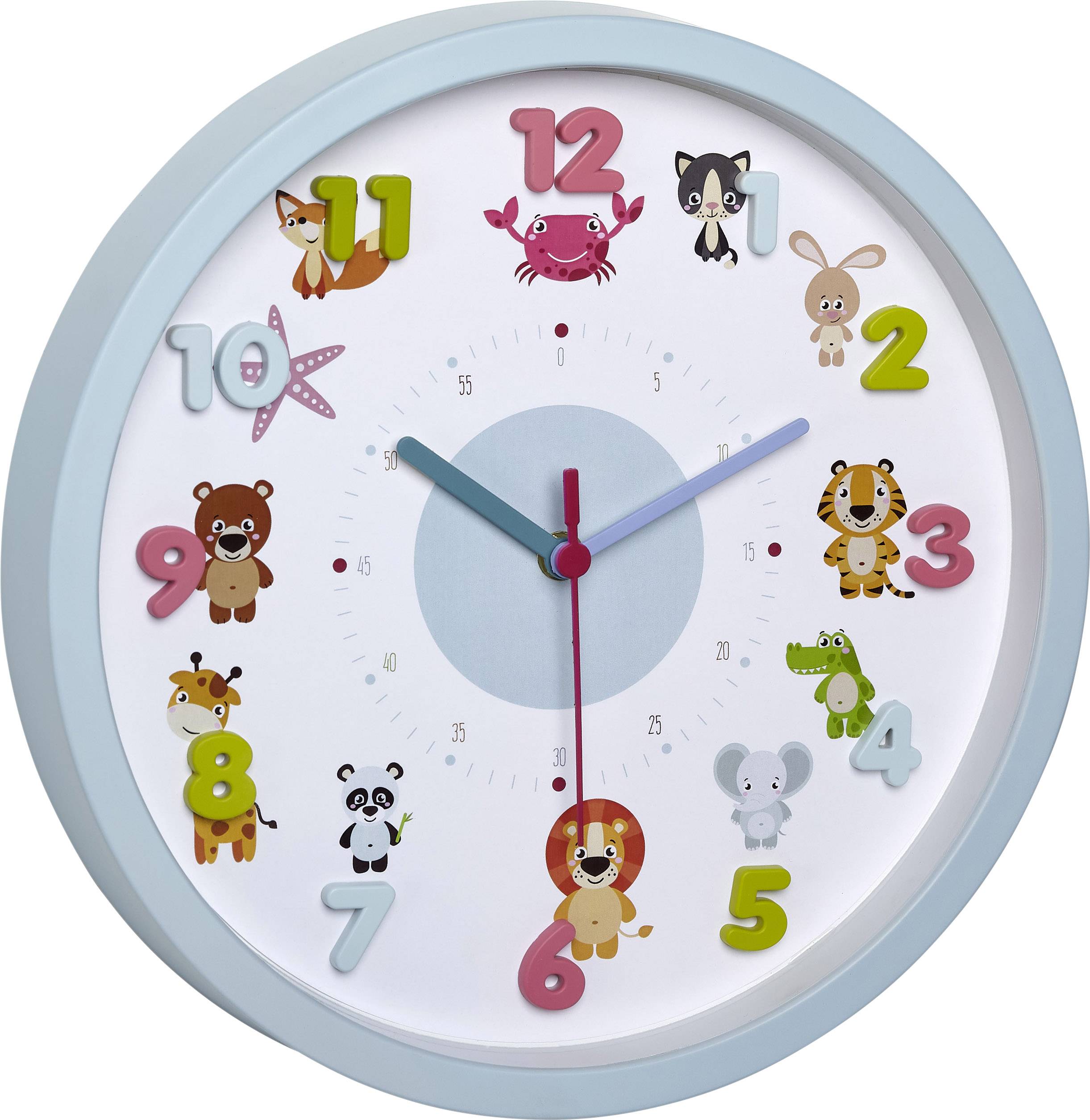 TFA Dostmann Little Animals à quartz Horloge murale 30.9 cm x 4.4 cm bleu clair